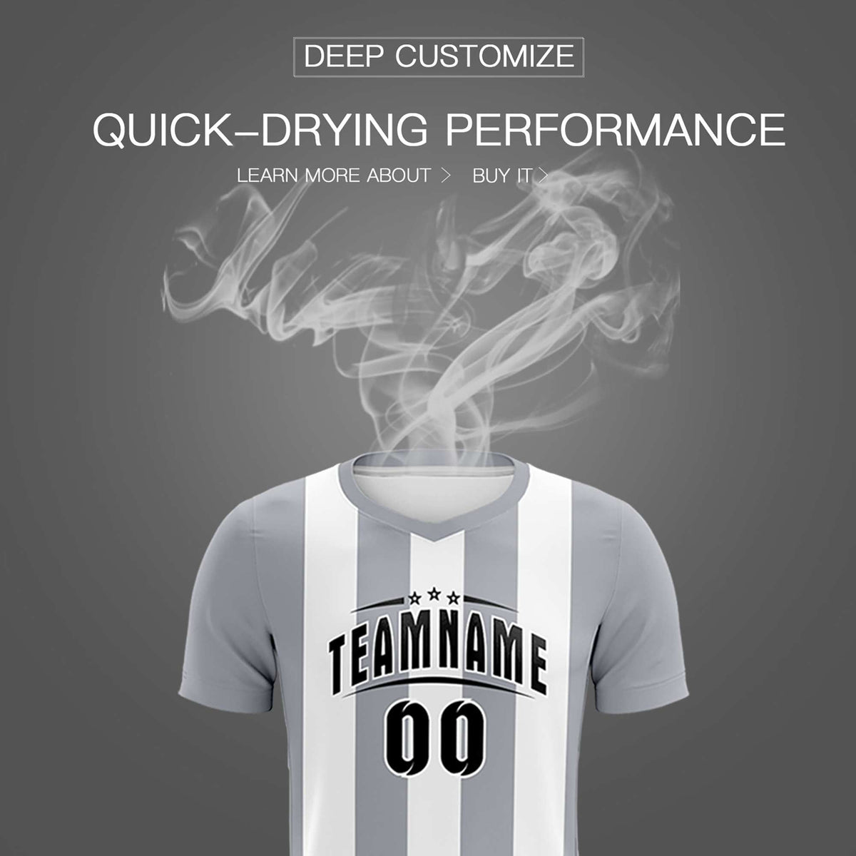 Custom White Gray Vertical Stripes Casual Outdoor Football Kits Jersey
