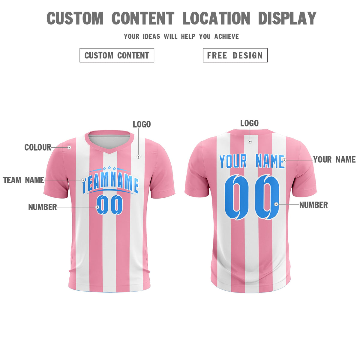 Custom White Light Pink Vertical Stripes Casual Outdoor Football Kits Jersey