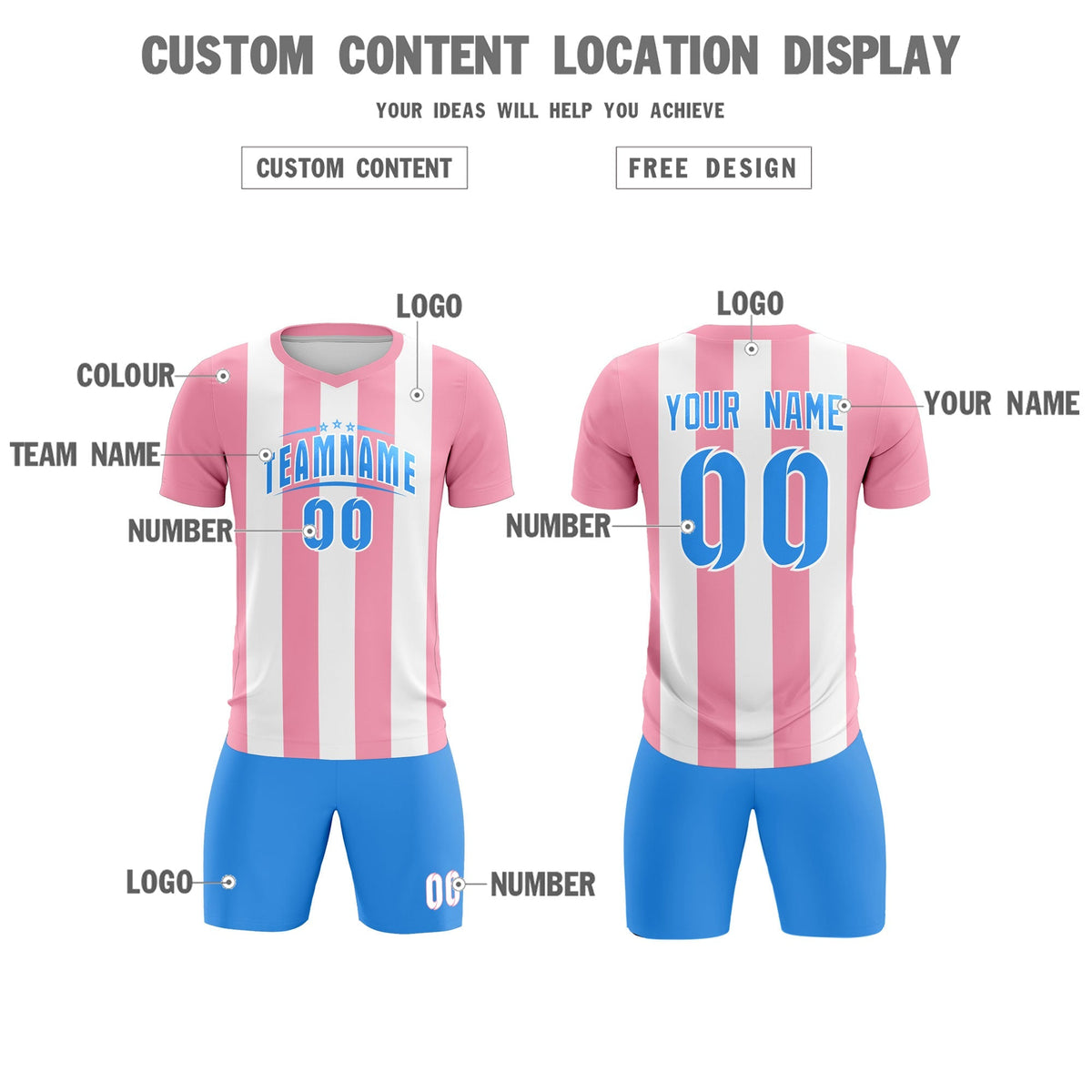 Custom White Light Pink Vertical Stripes Casual Outdoor Football Kits Jersey