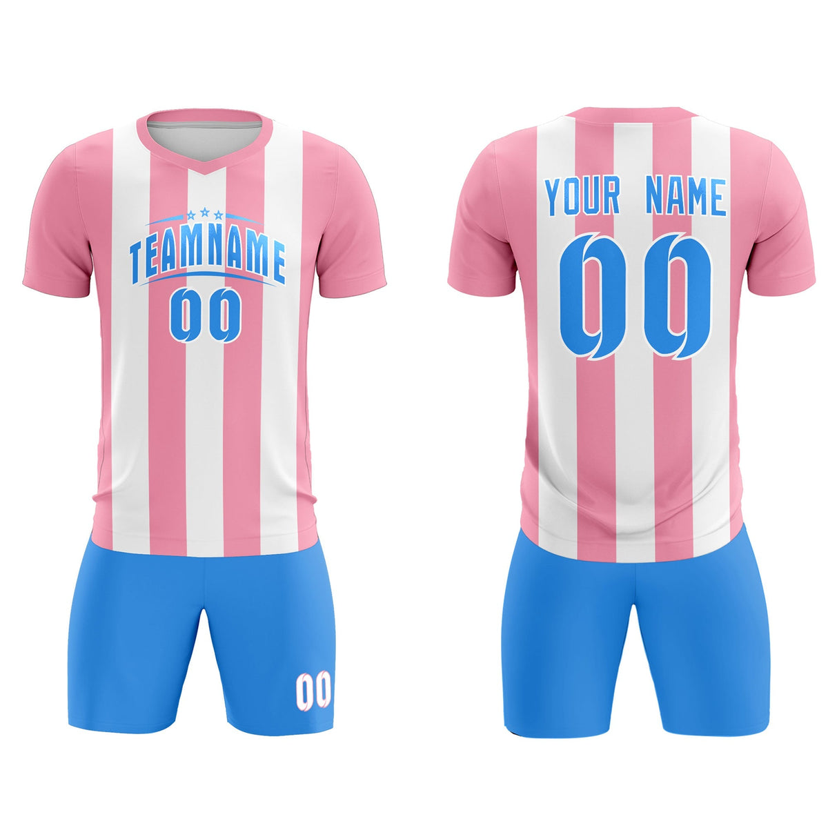 Custom White Light Pink Vertical Stripes Casual Outdoor Football Kits Jersey