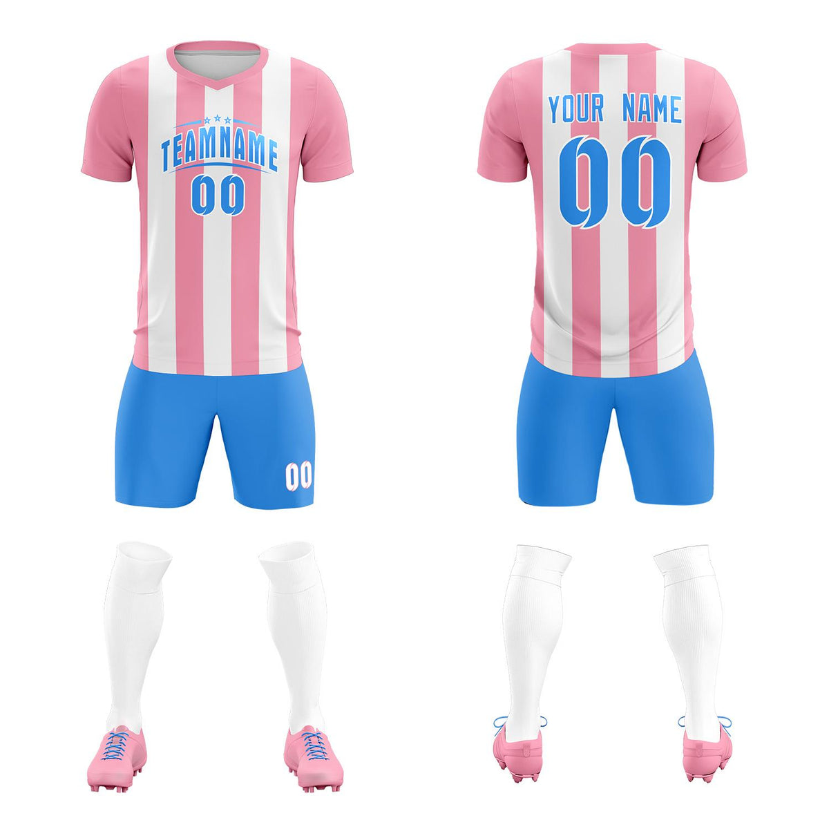 Custom White Light Pink Vertical Stripes Casual Outdoor Football Kits Jersey