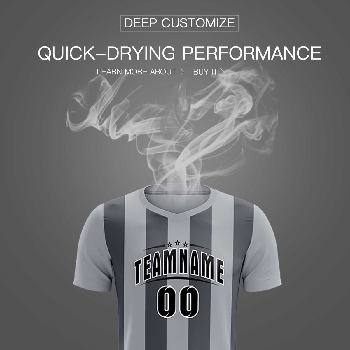 Custom Gray Dark Gray Vertical Stripes Casual Outdoor Football Kits Jersey