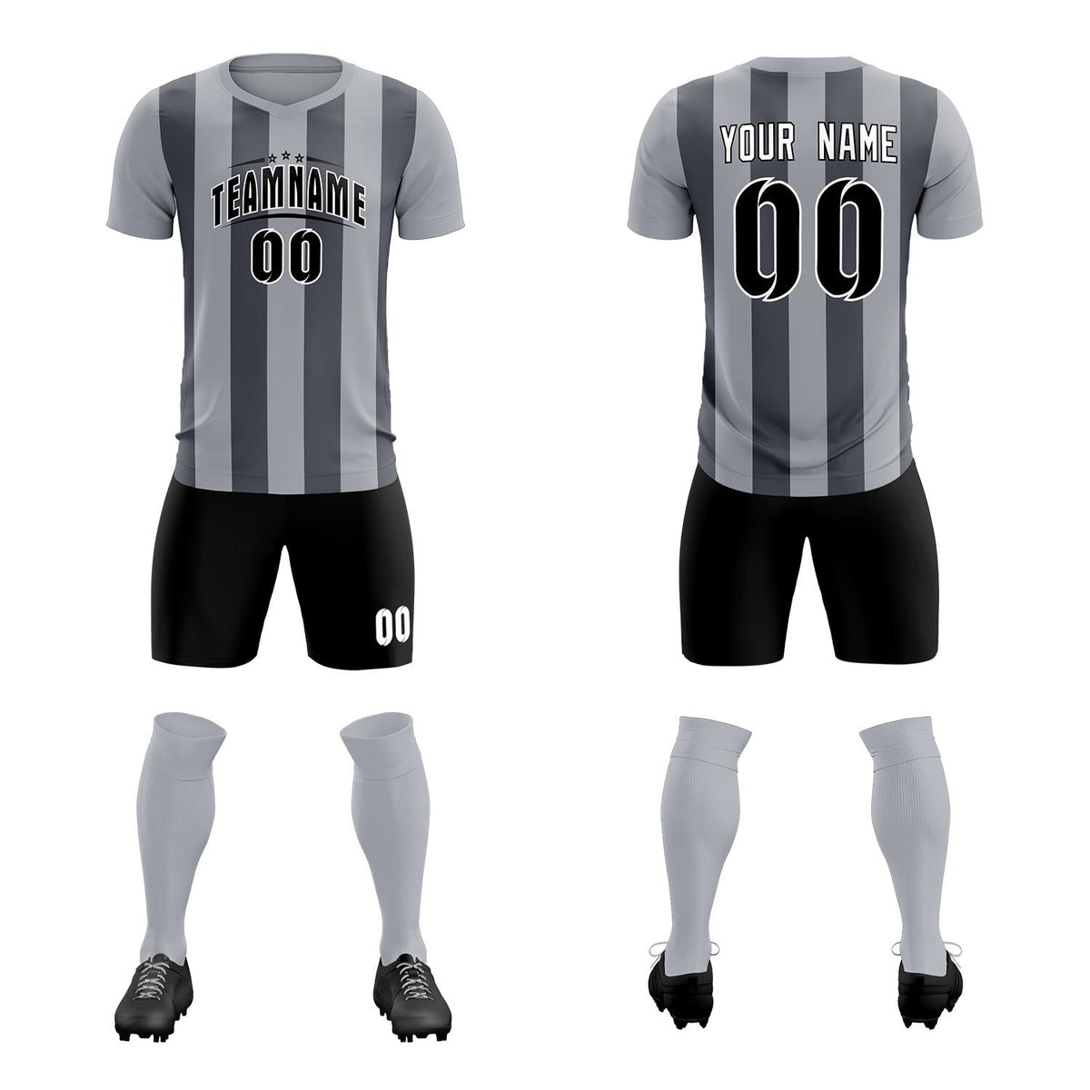 Custom Gray Dark Gray Vertical Stripes Casual Outdoor Football Kits Jersey