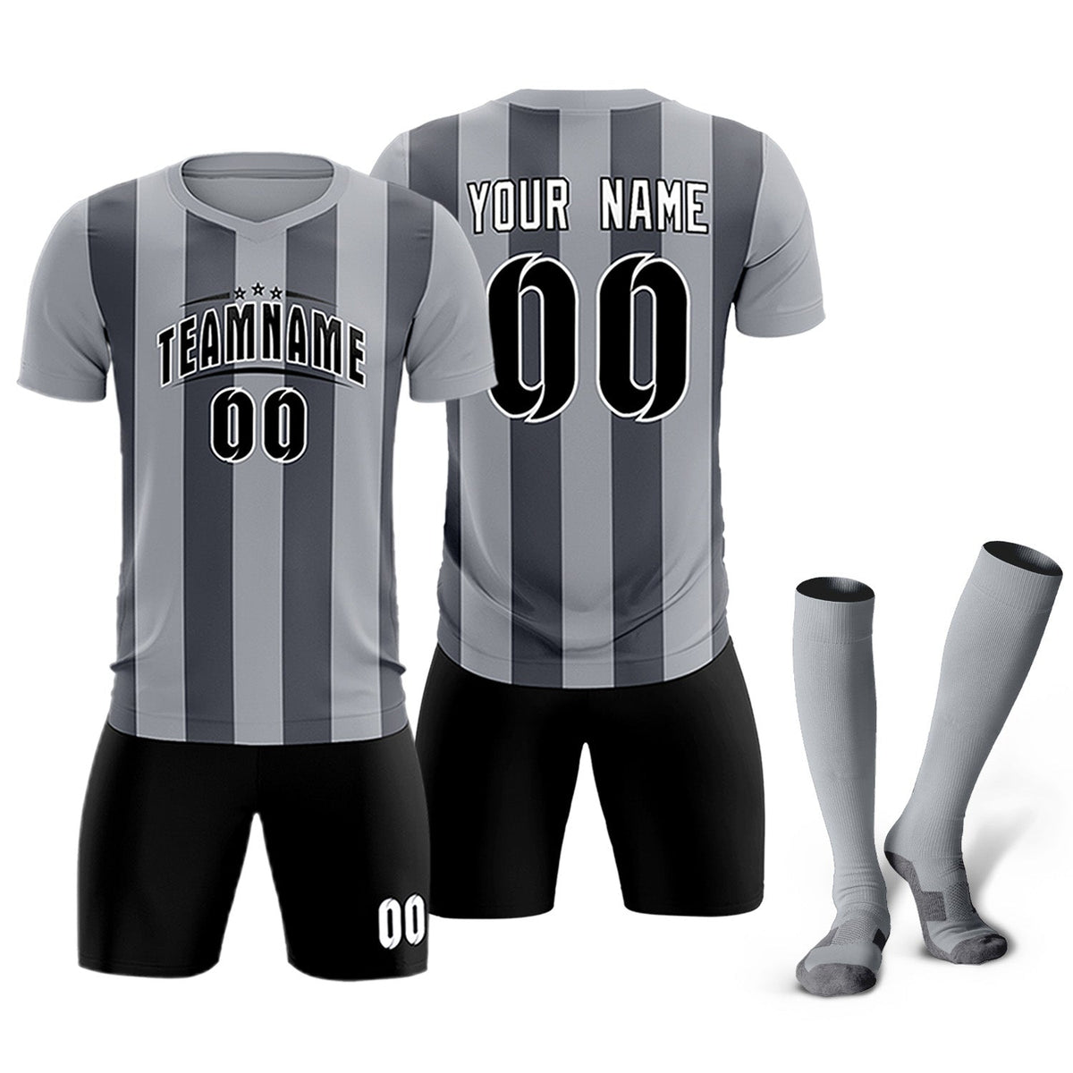 Custom Gray Dark Gray Vertical Stripes Casual Outdoor Football Kits Jersey