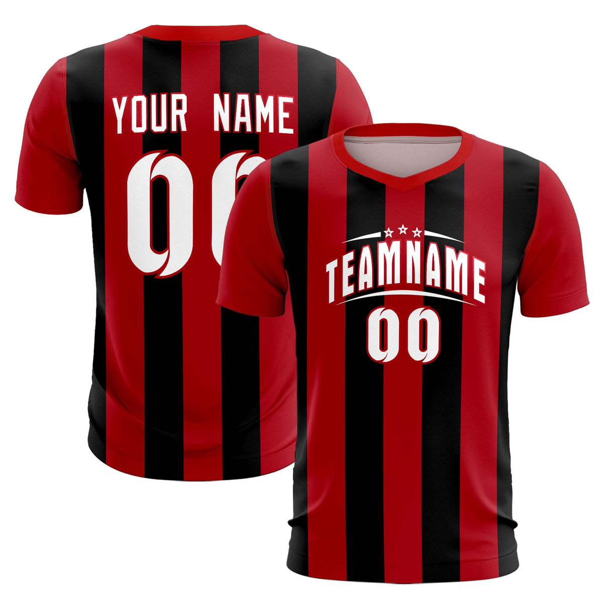 Custom Red Black Vertical Stripes Casual Outdoor Football Kits Jersey