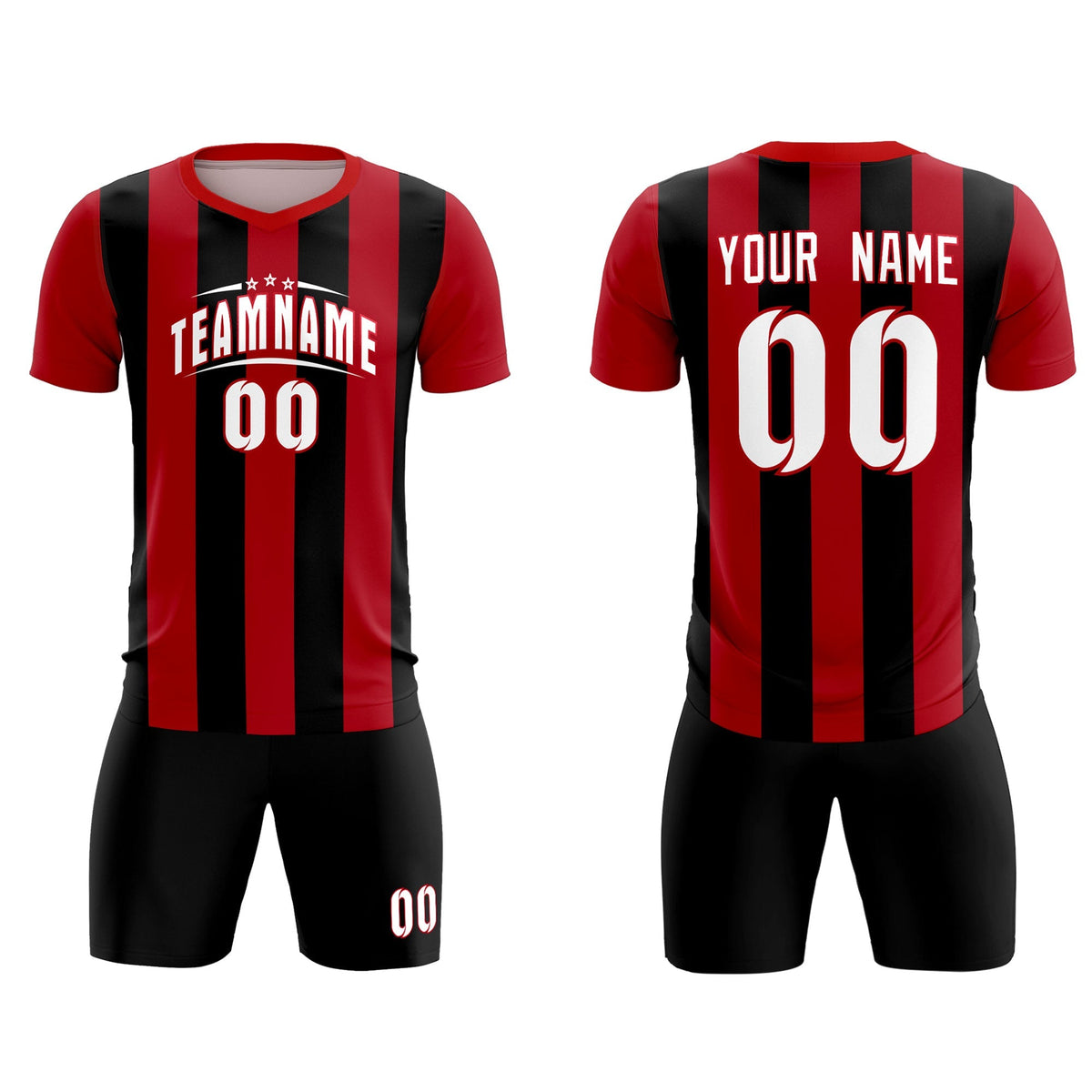 Custom Red Black Vertical Stripes Casual Outdoor Football Kits Jersey
