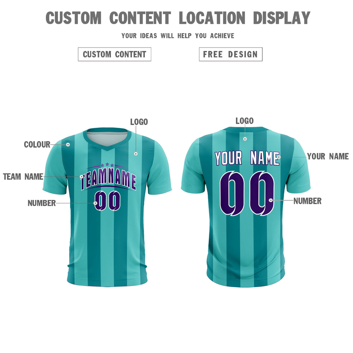 Custom Bright Green Aqua Vertical Stripes Casual Outdoor Football Kits Jersey