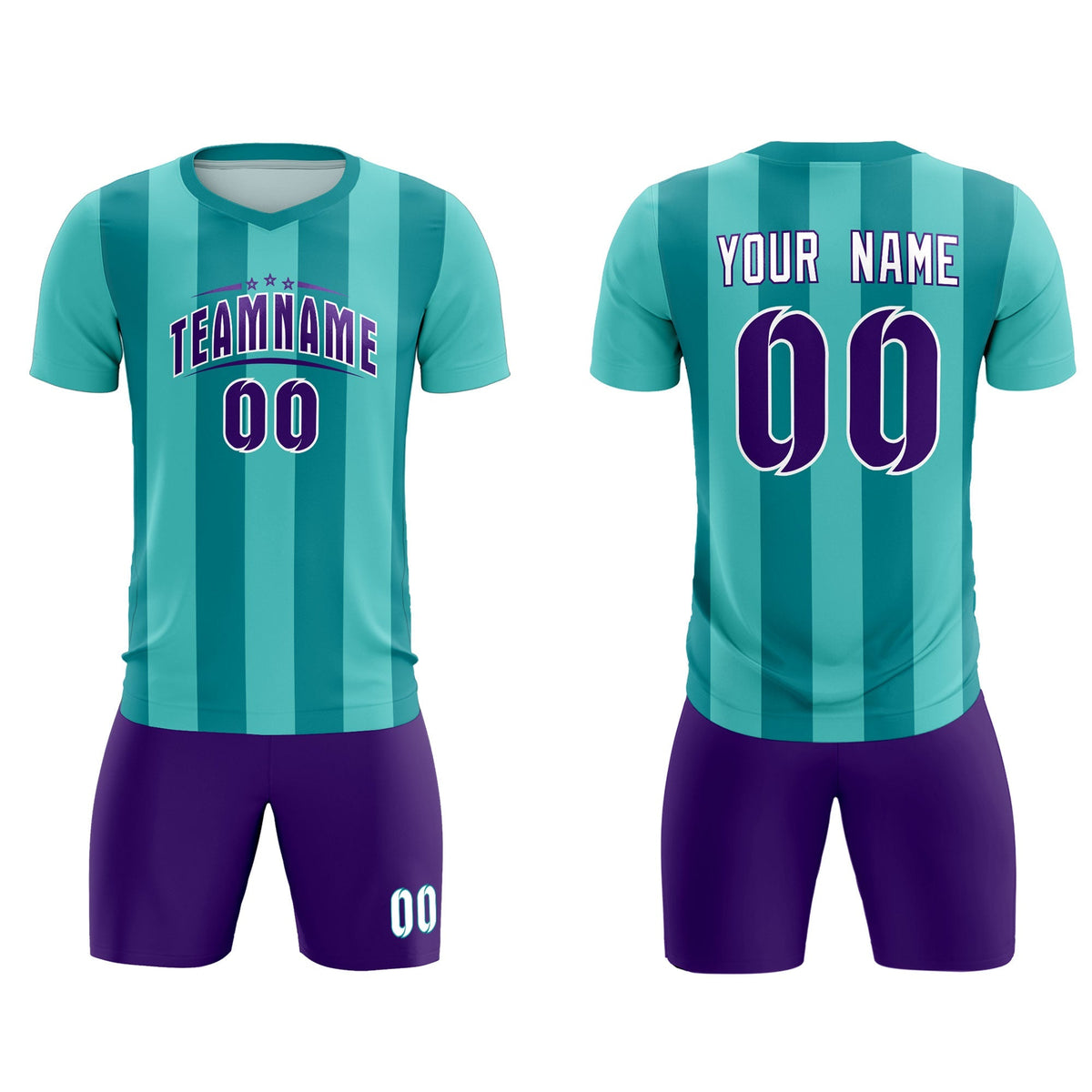 Custom Bright Green Aqua Vertical Stripes Casual Outdoor Football Kits Jersey