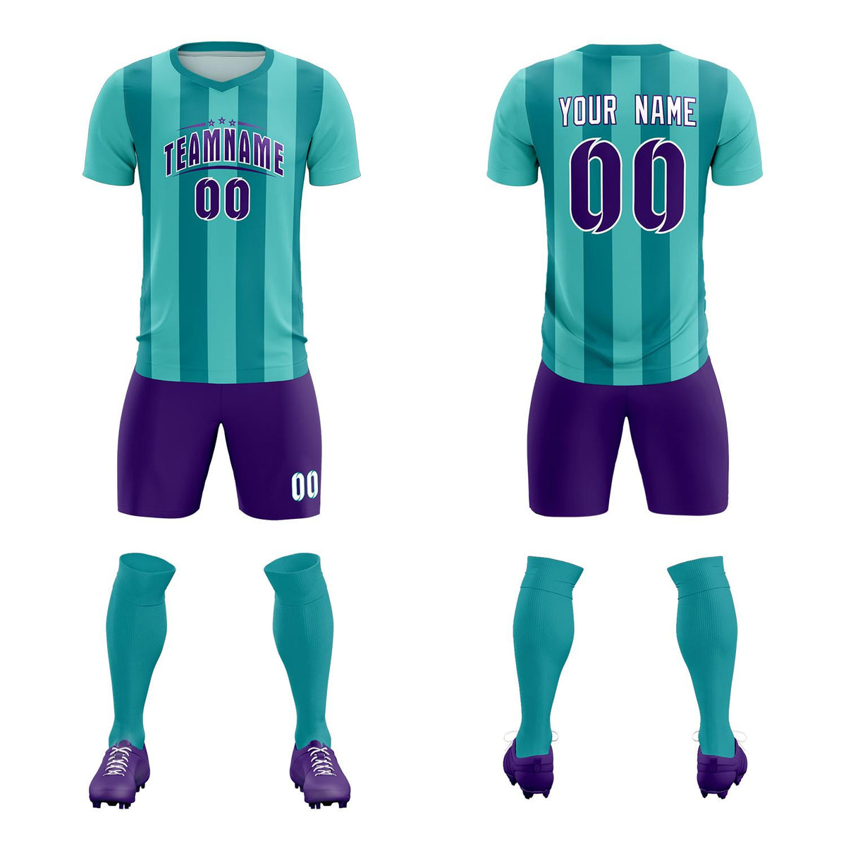 Custom Bright Green Aqua Vertical Stripes Casual Outdoor Football Kits Jersey