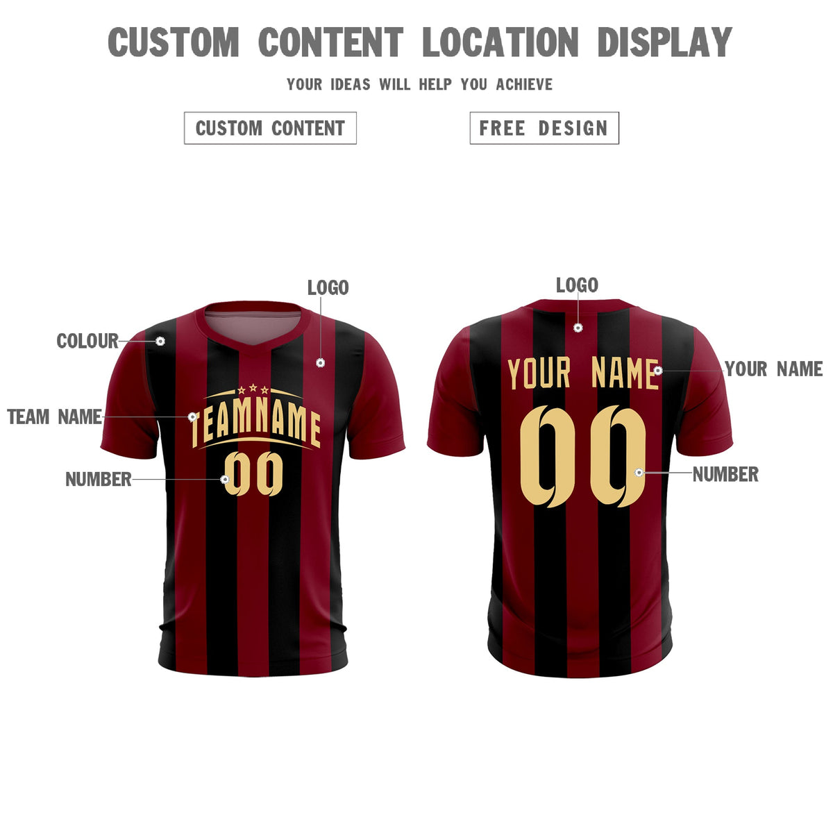 Custom Crimson Black Vertical Stripes Casual Outdoor Football Kits Jersey