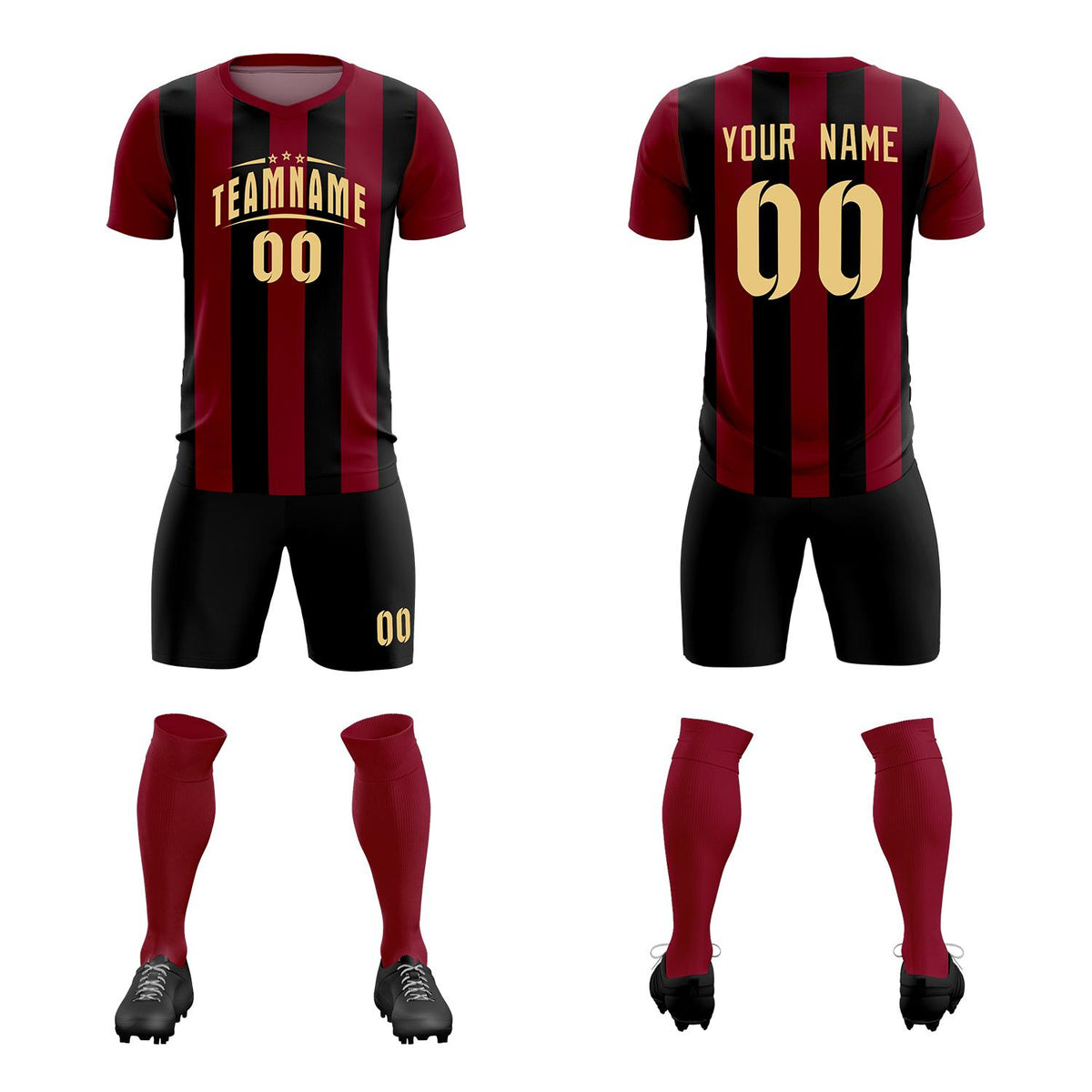 Custom Crimson Black Vertical Stripes Casual Outdoor Football Kits Jersey