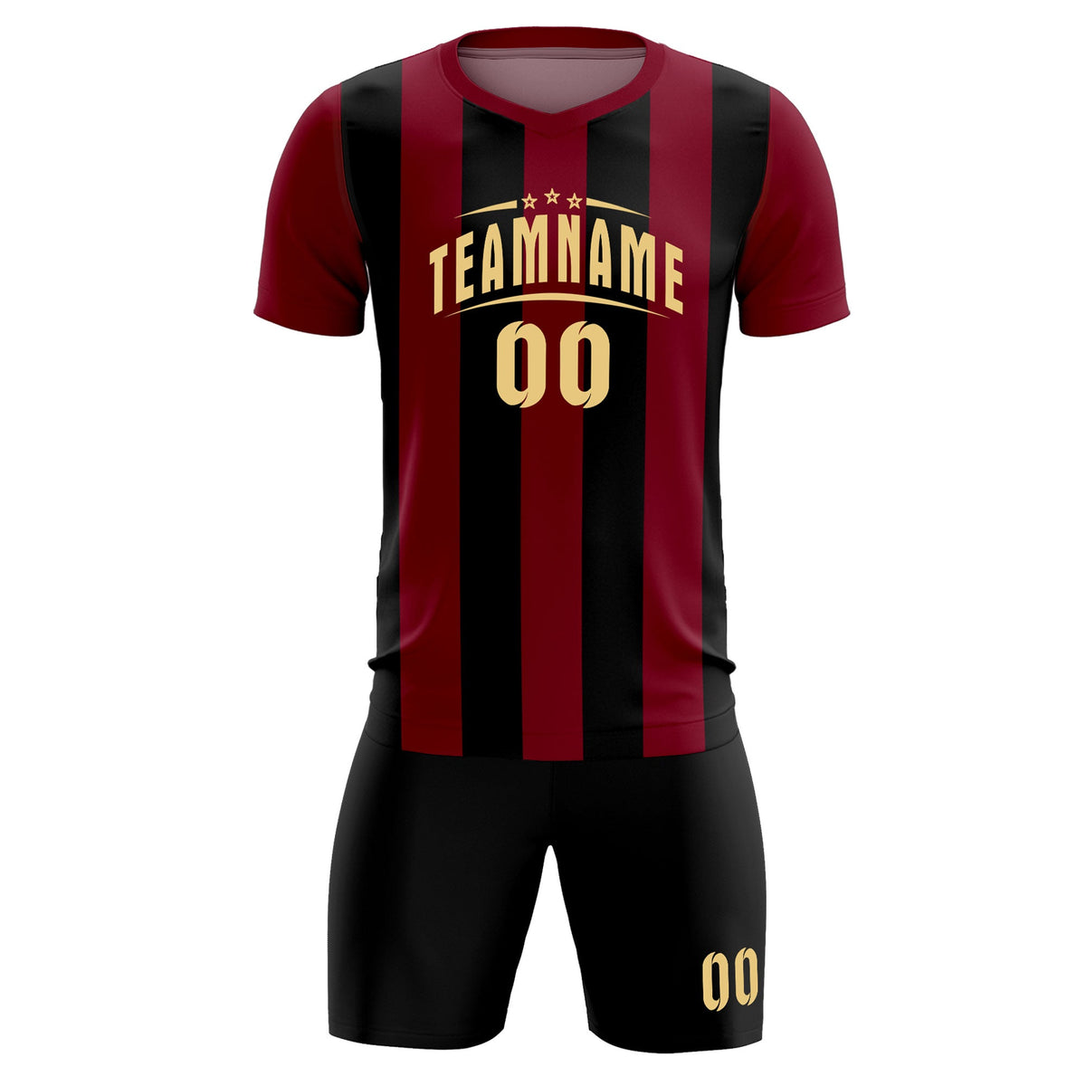 Custom Crimson Black Vertical Stripes Casual Outdoor Football Kits Jersey