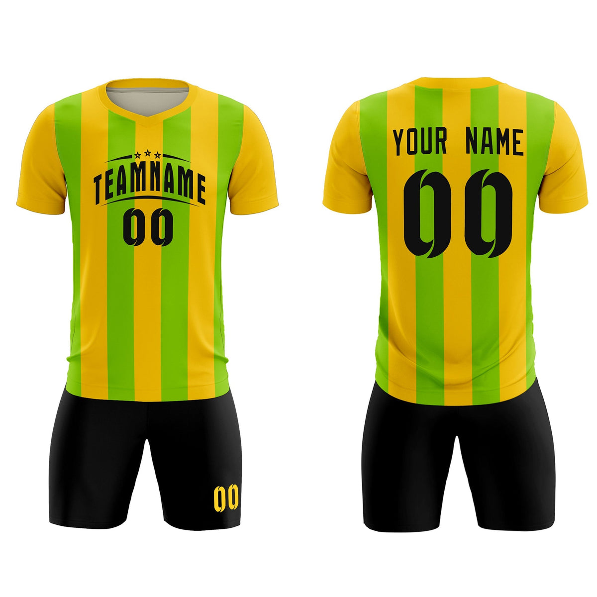 Custom Gold Neon Green Vertical Stripes Casual Outdoor Football Kits Jersey