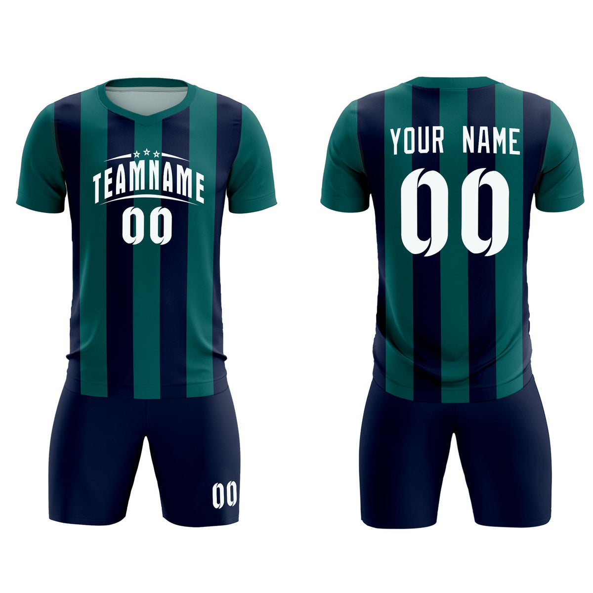 Custom Aqua Navy Vertical Stripes Casual Outdoor Football Kits Jersey