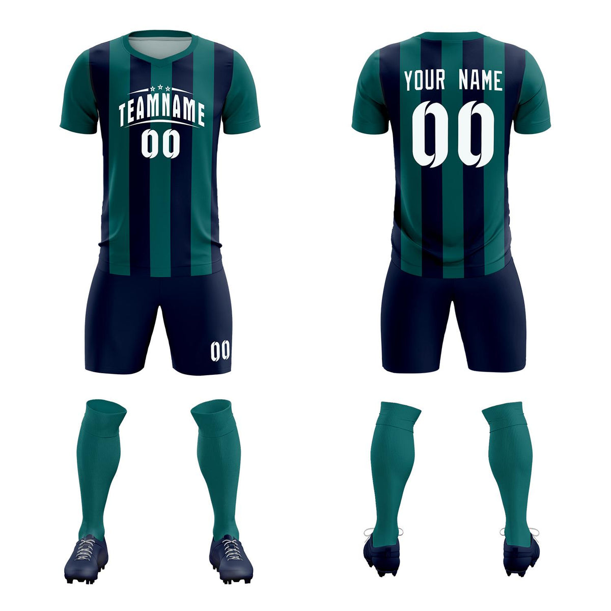 Custom Aqua Navy Vertical Stripes Casual Outdoor Football Kits Jersey