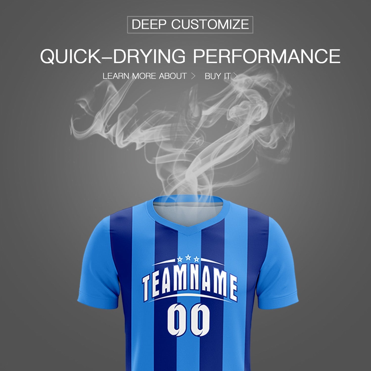 Custom Powder Blue Royal Vertical Stripes Casual Outdoor Football Kits Jersey