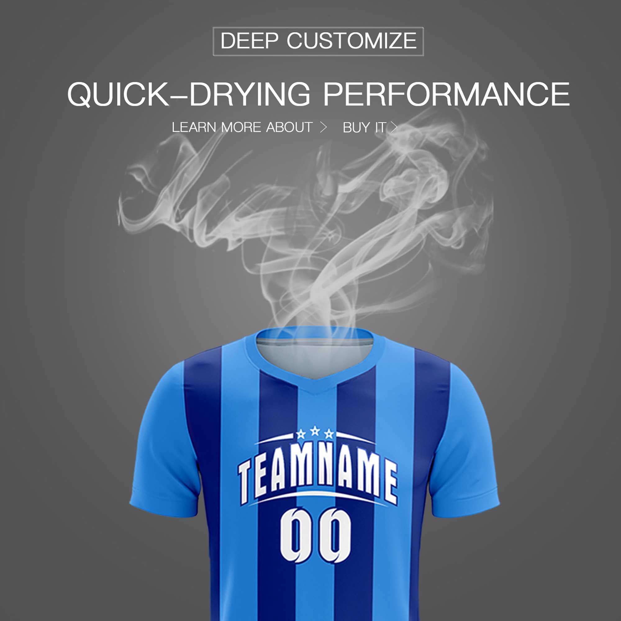 Custom Powder Blue Royal Vertical Stripes Casual Outdoor Football Kits Jersey