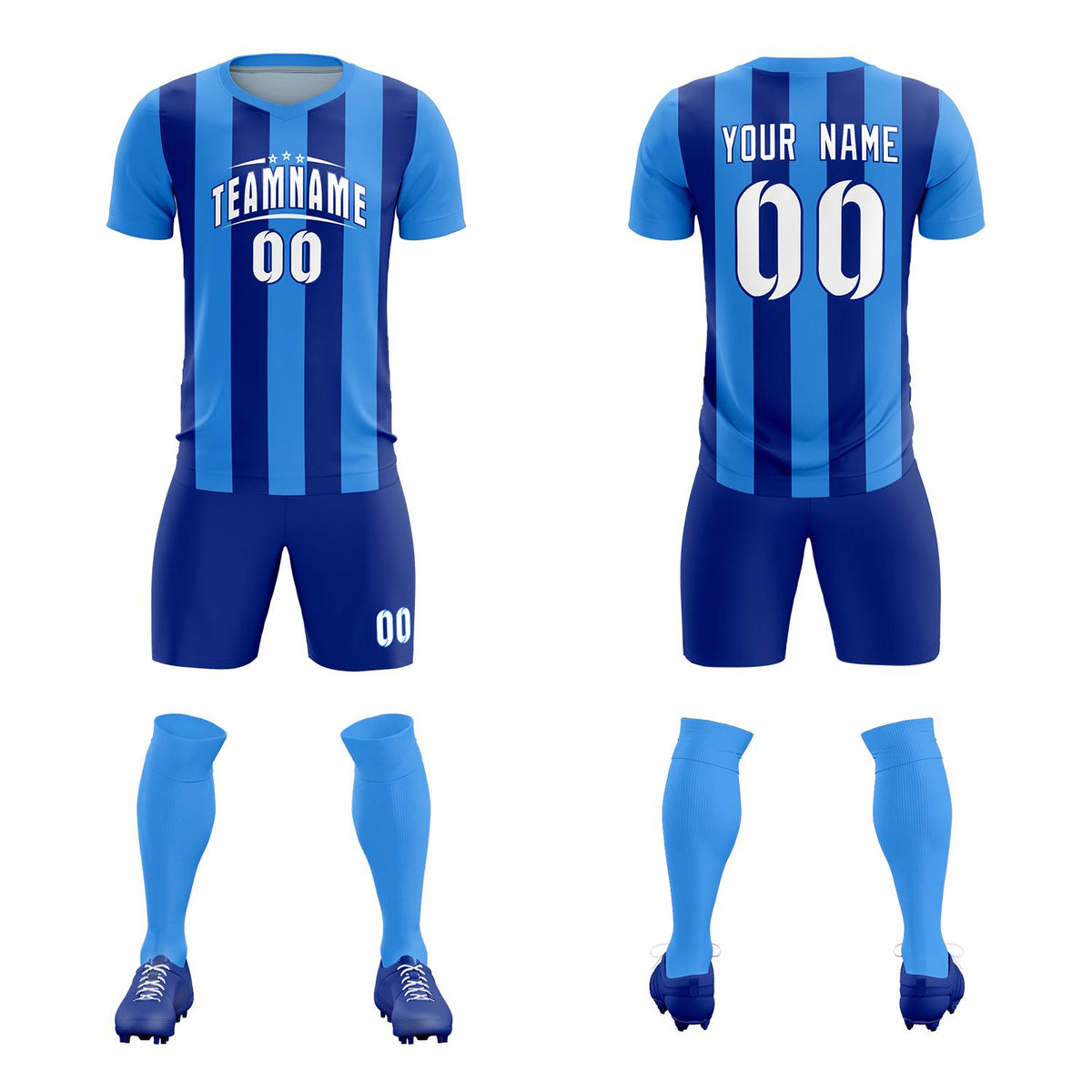 Custom Powder Blue Royal Vertical Stripes Casual Outdoor Football Kits Jersey