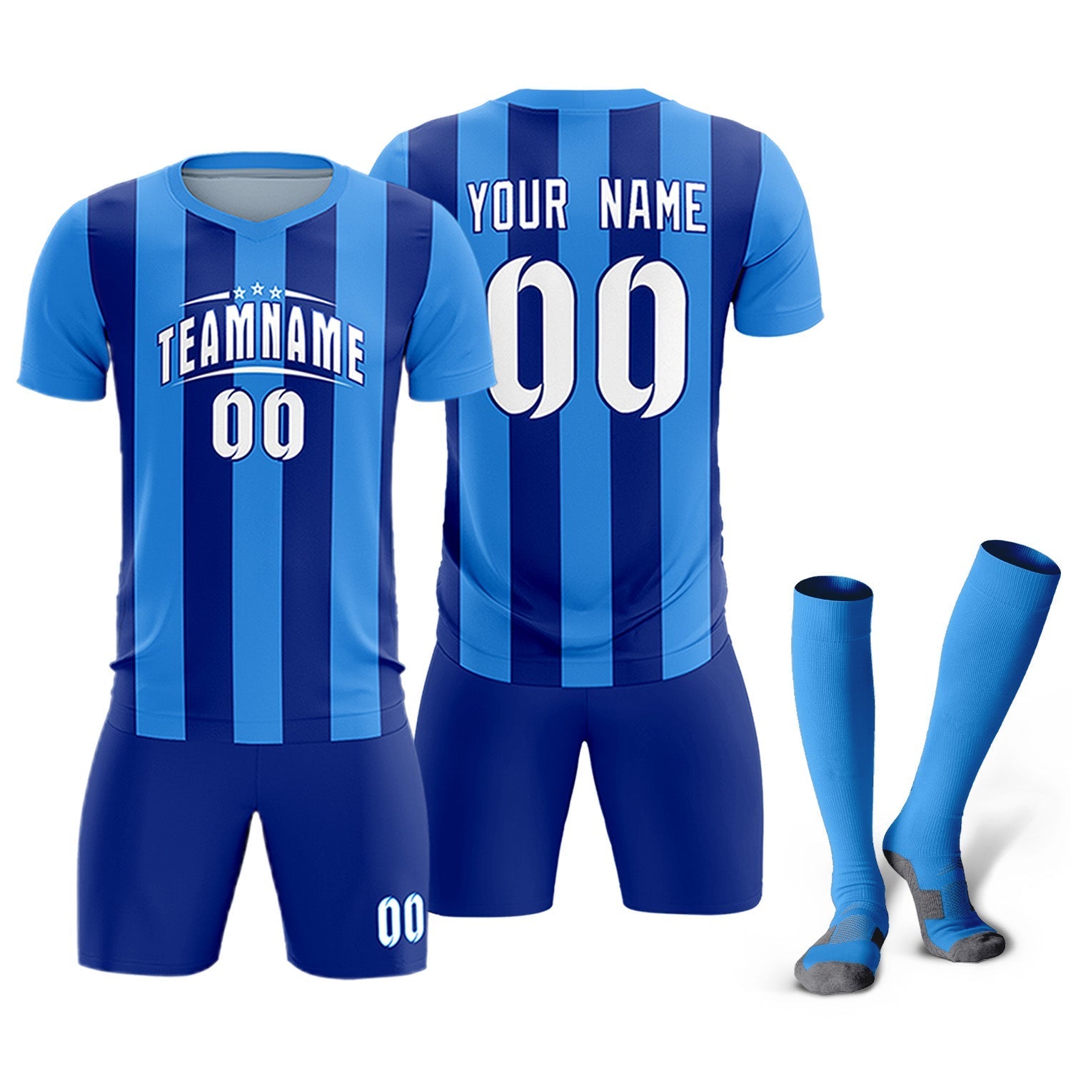Custom Powder Blue Royal Vertical Stripes Casual Outdoor Football Kits Jersey