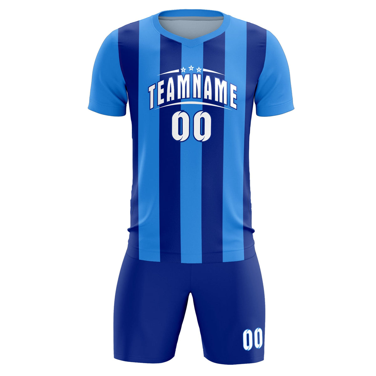 Custom Powder Blue Royal Vertical Stripes Casual Outdoor Football Kits Jersey