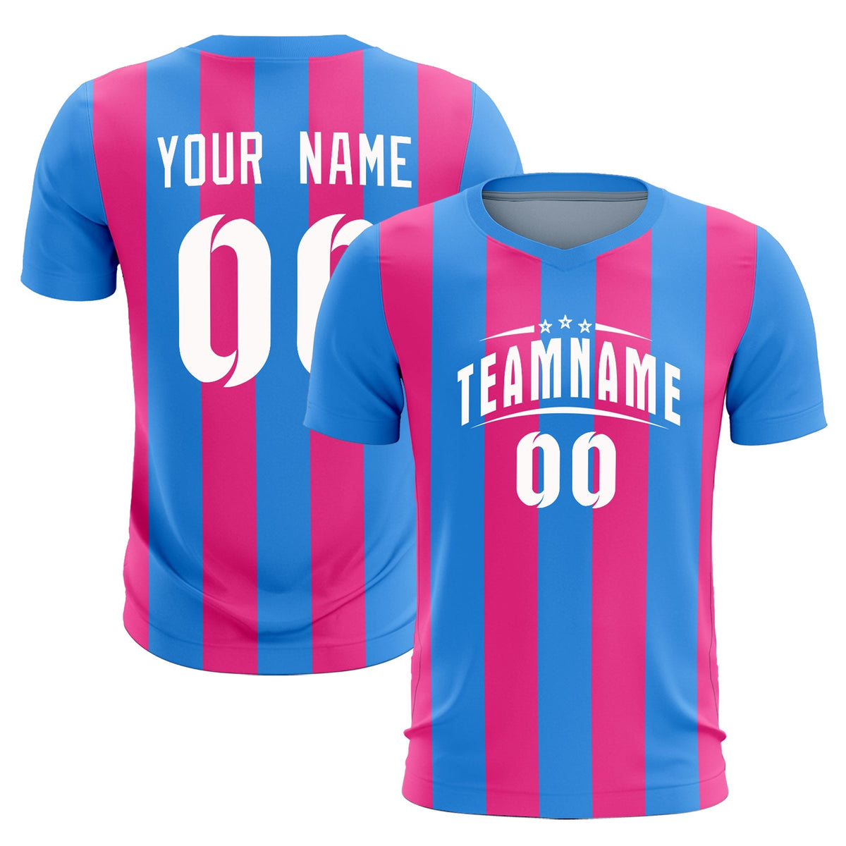 Custom Powder Blue Pink Vertical Stripes Casual Outdoor Football Kits Jersey