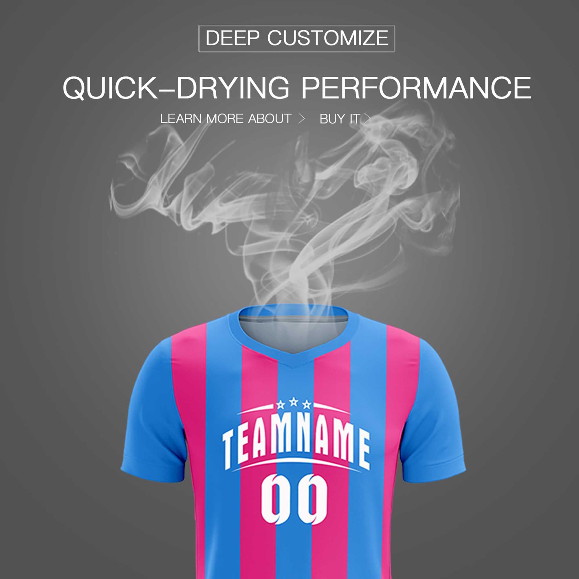 Custom Powder Blue Pink Vertical Stripes Casual Outdoor Football Kits Jersey
