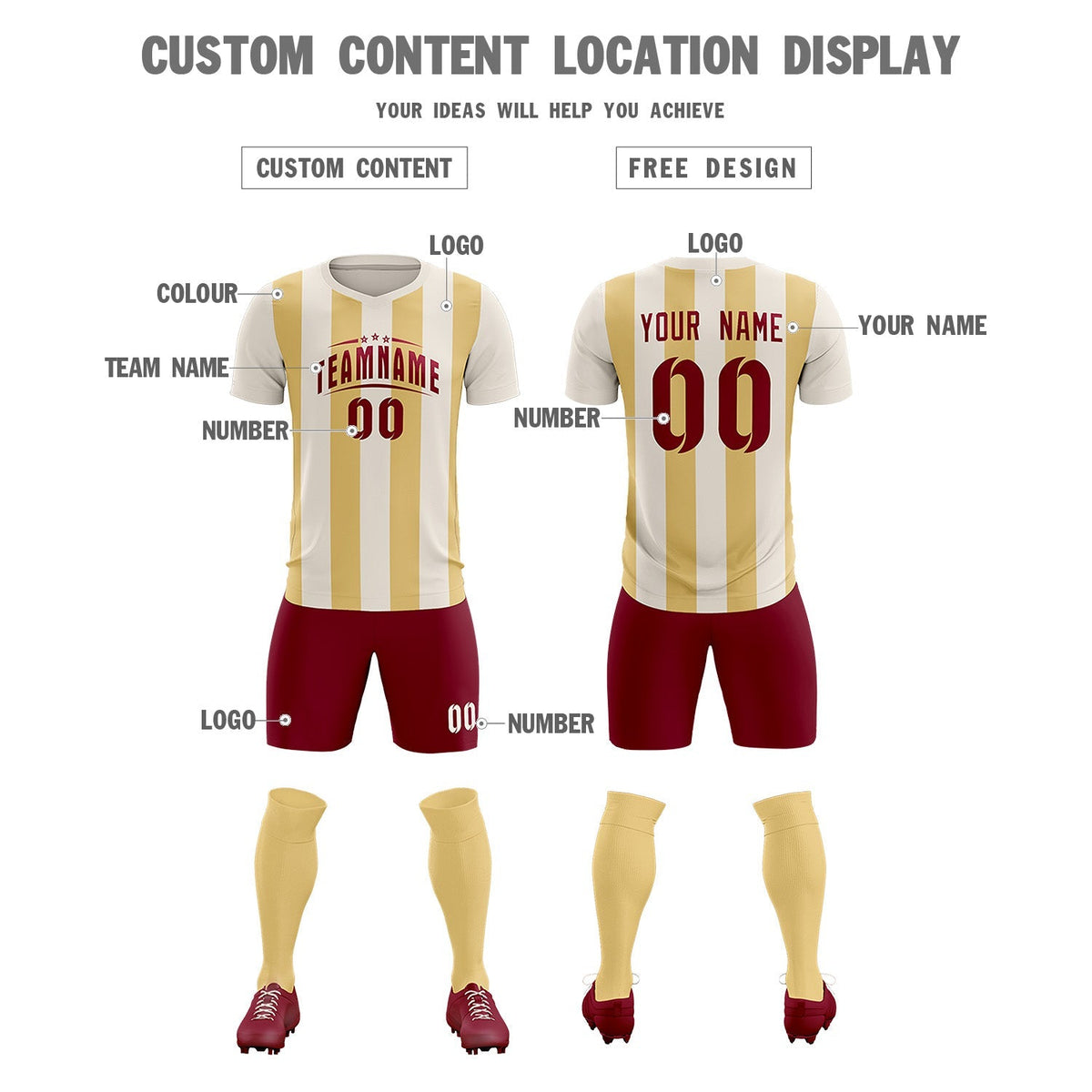 Custom Cream Khaki Vertical Stripes Casual Outdoor Football Kits Jersey