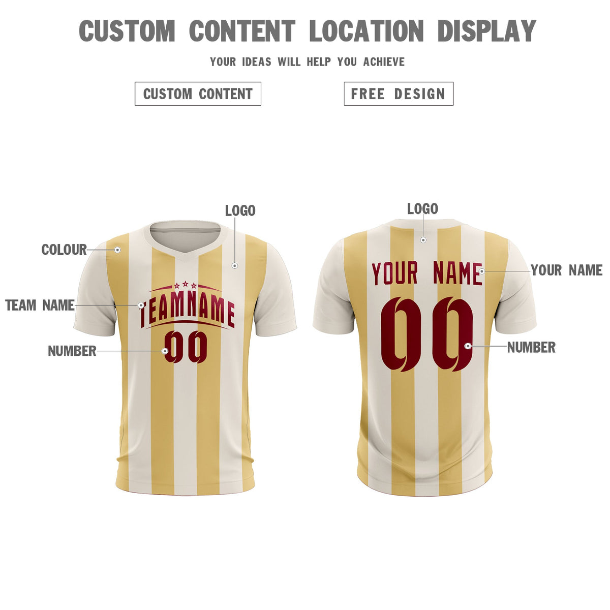 Custom Cream Khaki Vertical Stripes Casual Outdoor Football Kits Jersey