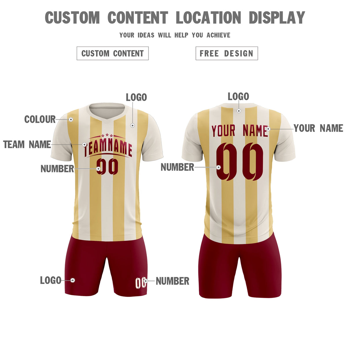 Custom Cream Khaki Vertical Stripes Casual Outdoor Football Kits Jersey
