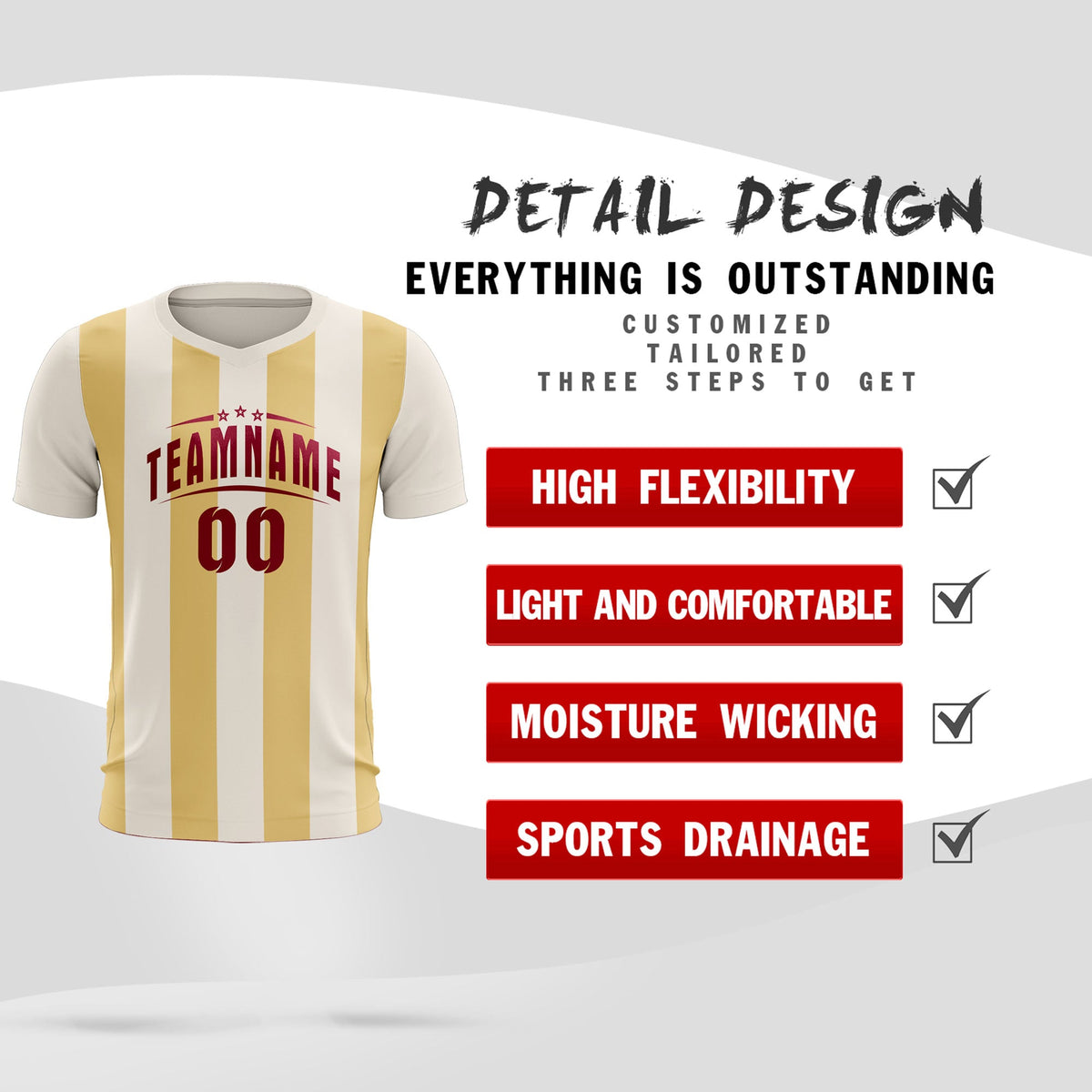 Custom Cream Khaki Vertical Stripes Casual Outdoor Football Kits Jersey
