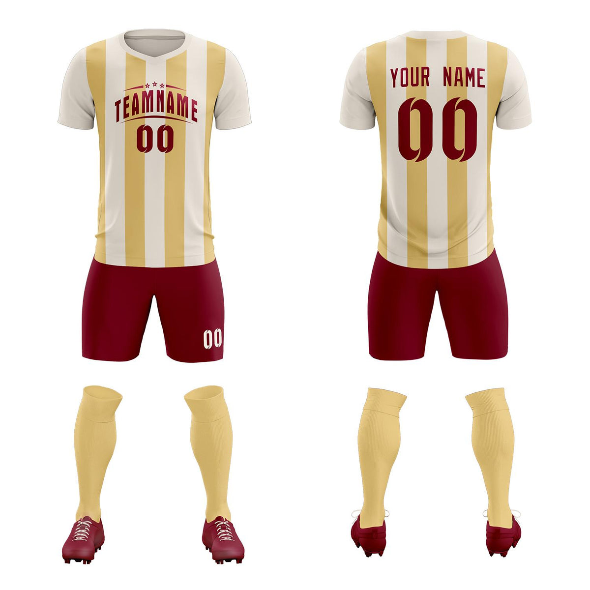 Custom Cream Khaki Vertical Stripes Casual Outdoor Football Kits Jersey