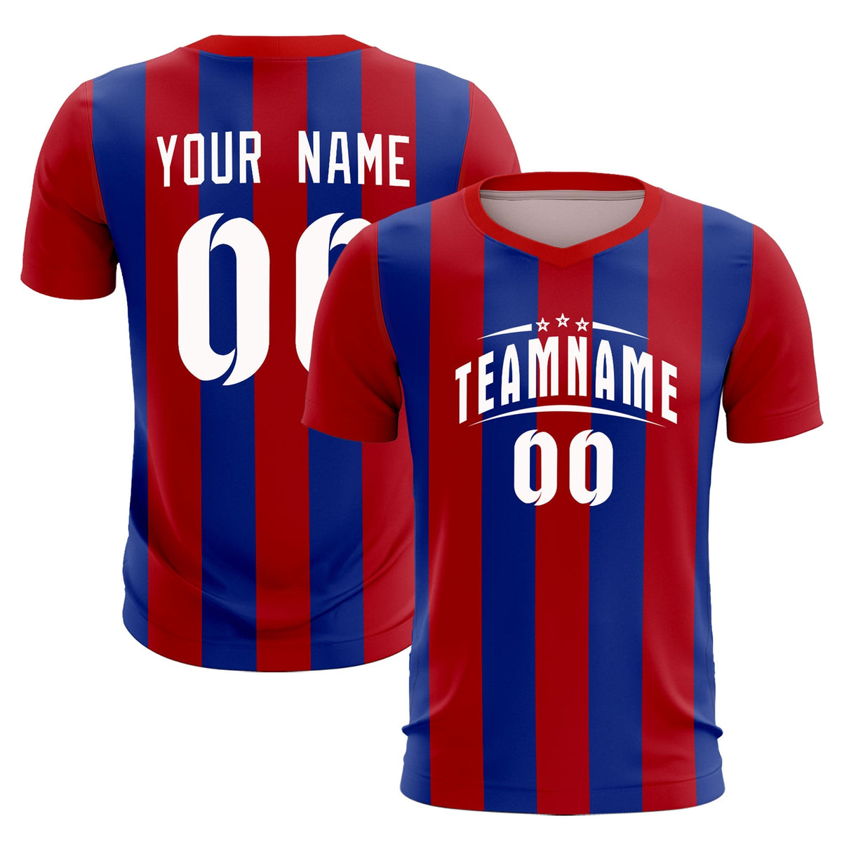 Custom Red Royal Vertical Stripes Casual Outdoor Football Kits Jersey