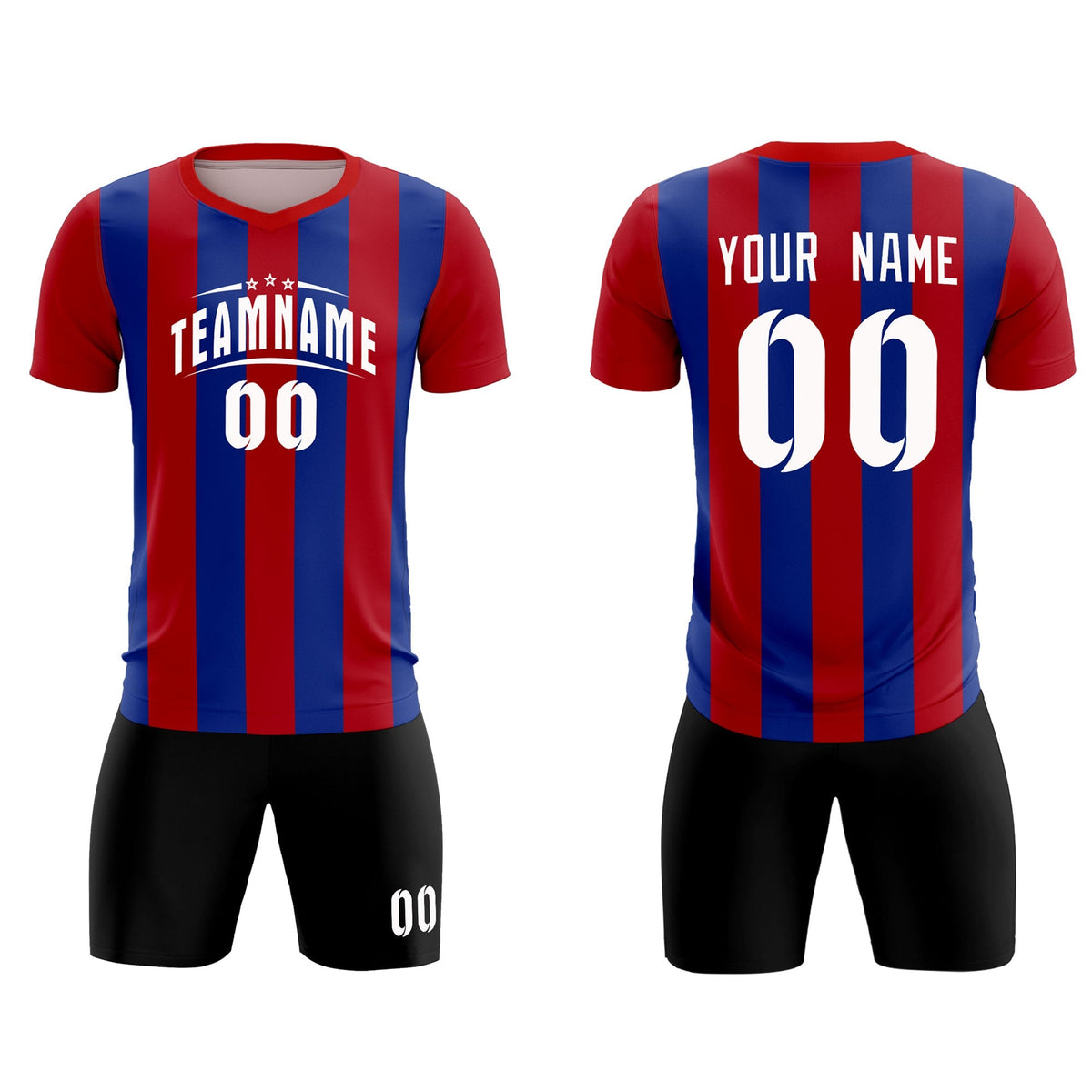 Custom Red Royal Vertical Stripes Casual Outdoor Football Kits Jersey