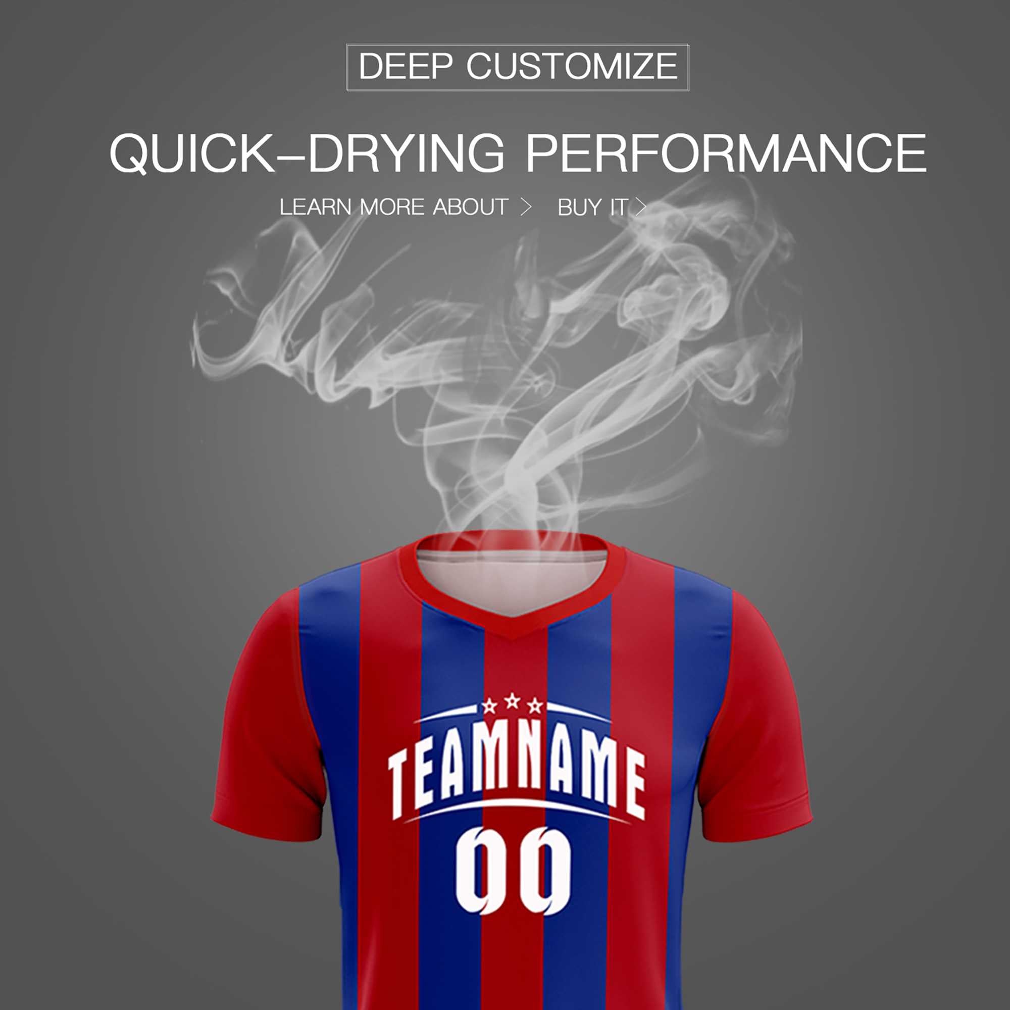 Custom Red Royal Vertical Stripes Casual Outdoor Football Kits Jersey