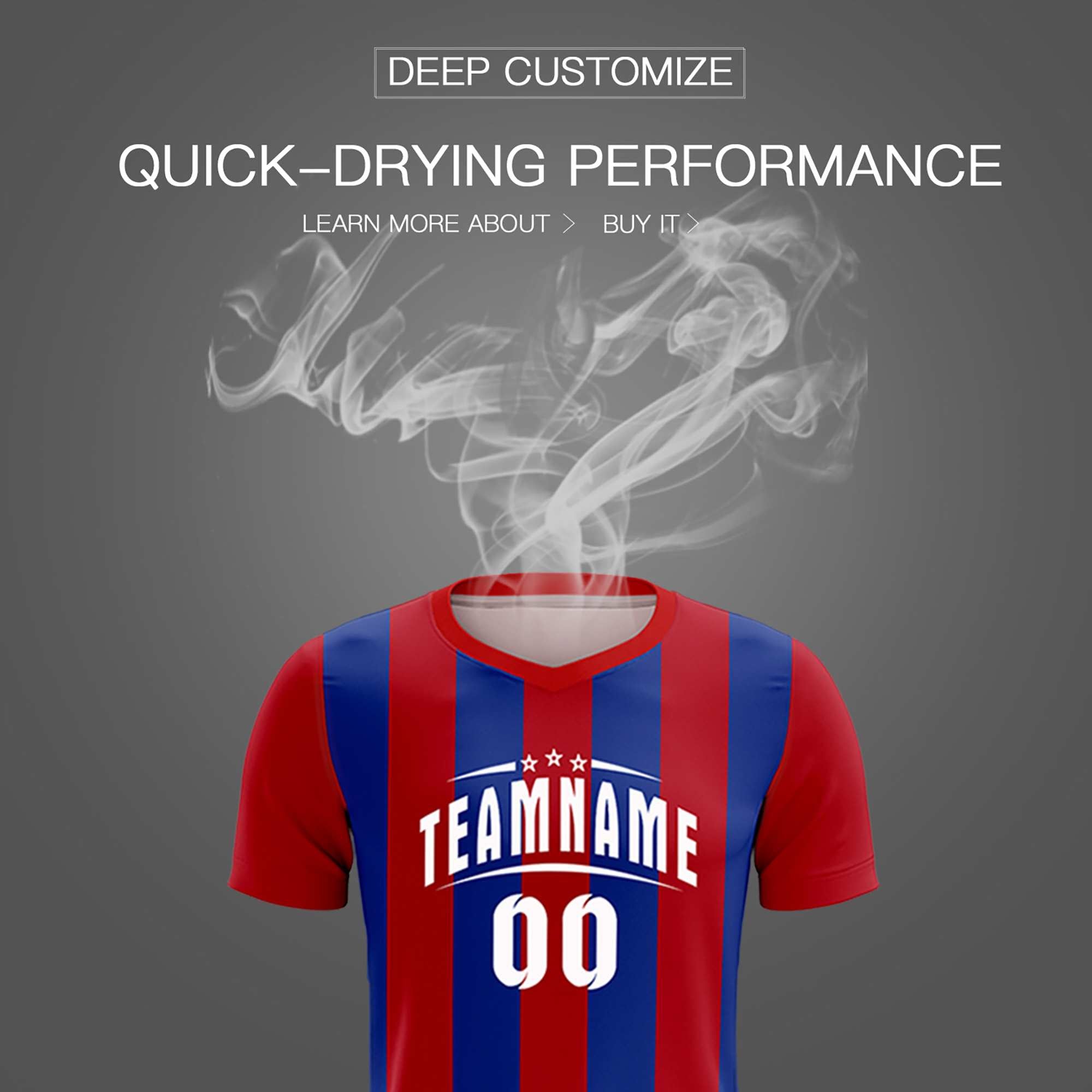 Custom Red Royal Vertical Stripes Casual Outdoor Football Kits Jersey