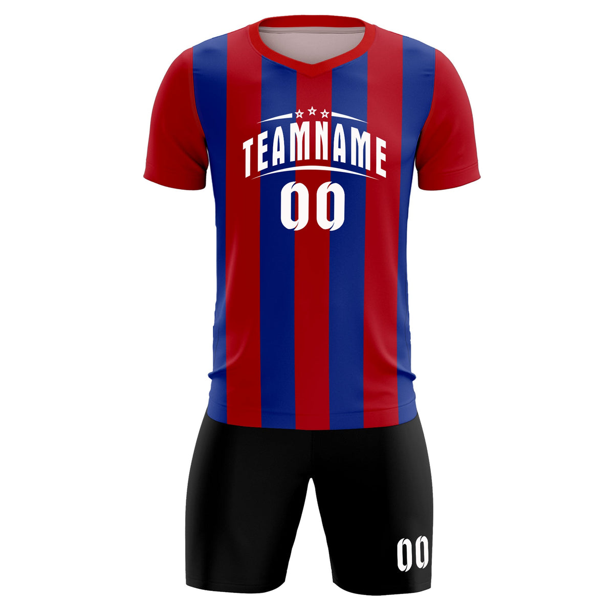 Custom Red Royal Vertical Stripes Casual Outdoor Football Kits Jersey
