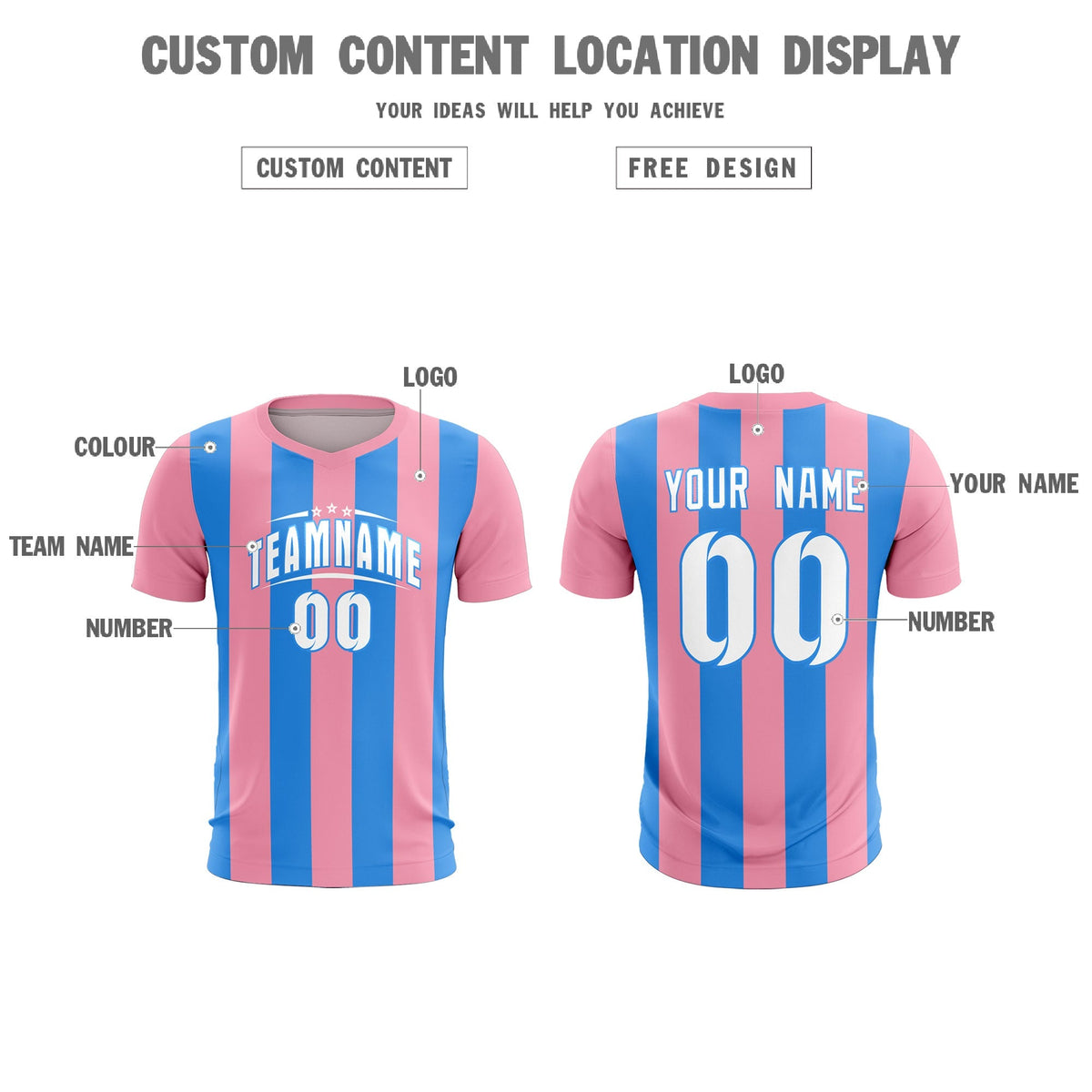 Custom Light Pink Powder Blue Vertical Stripes Casual Outdoor Football Kits Jersey