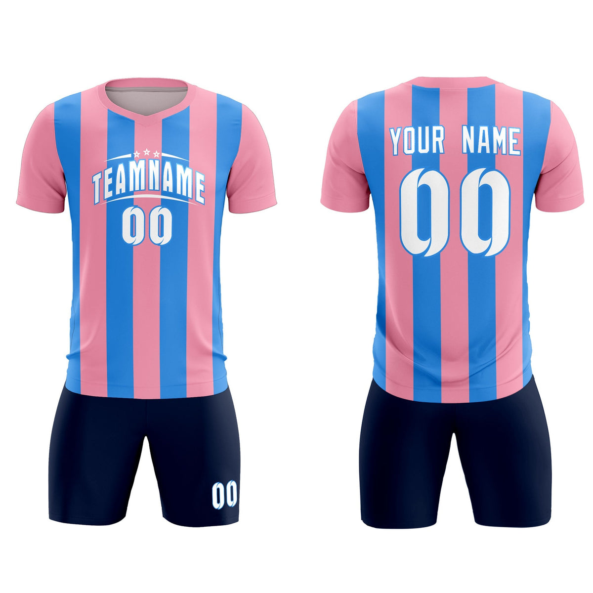 Custom Light Pink Powder Blue Vertical Stripes Casual Outdoor Football Kits Jersey