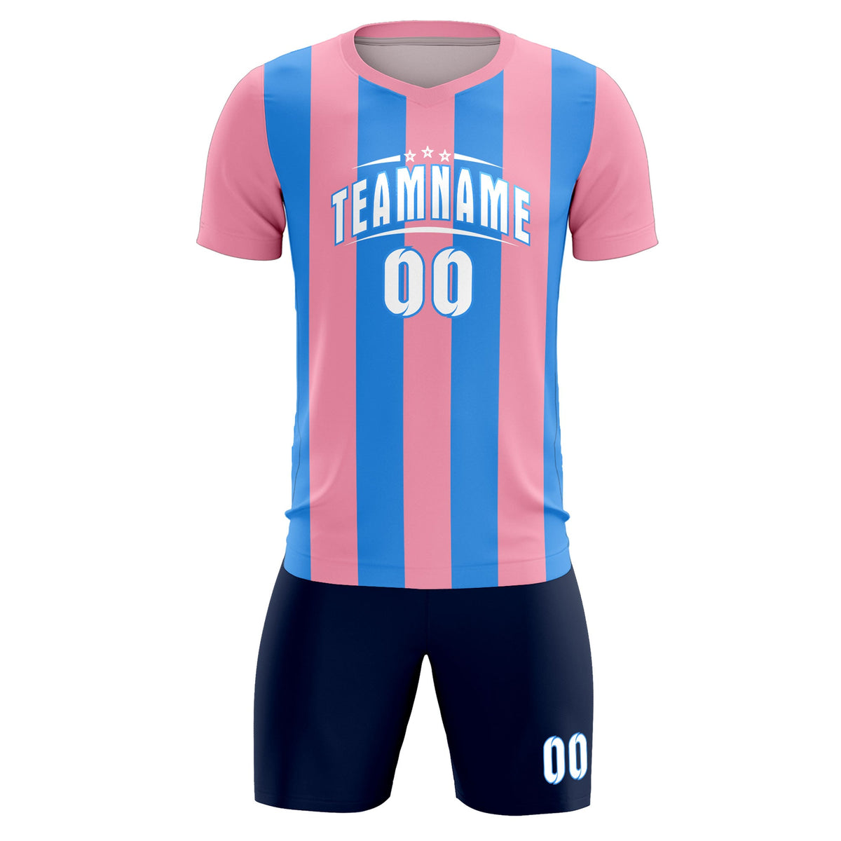 Custom Light Pink Powder Blue Vertical Stripes Casual Outdoor Football Kits Jersey