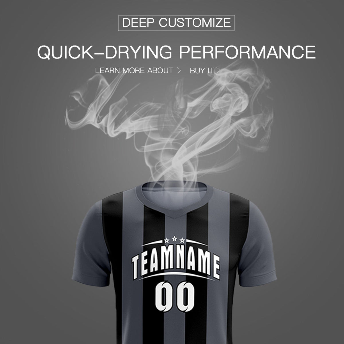 Custom Dark Gray Black Vertical Stripes Casual Outdoor Football Kits Jersey