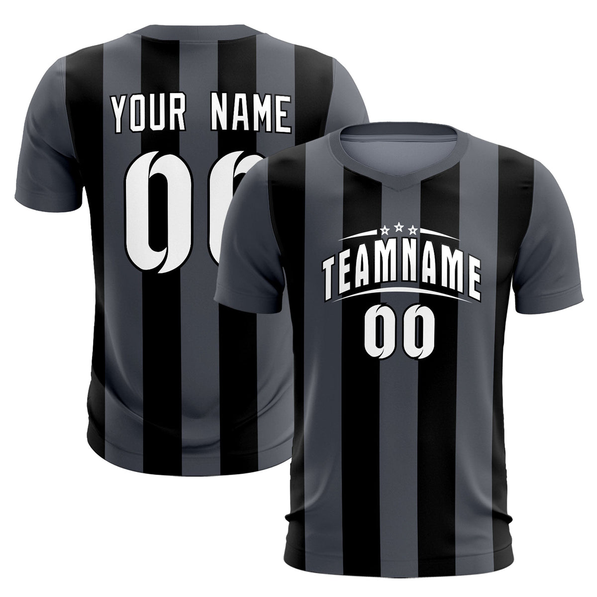 Custom Dark Gray Black Vertical Stripes Casual Outdoor Football Kits Jersey