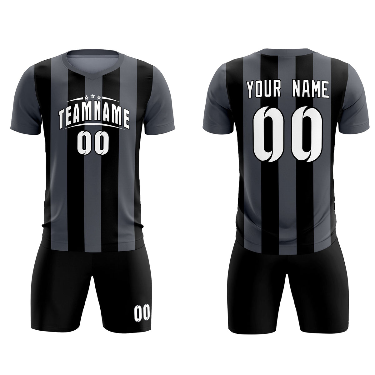 Custom Dark Gray Black Vertical Stripes Casual Outdoor Football Kits Jersey