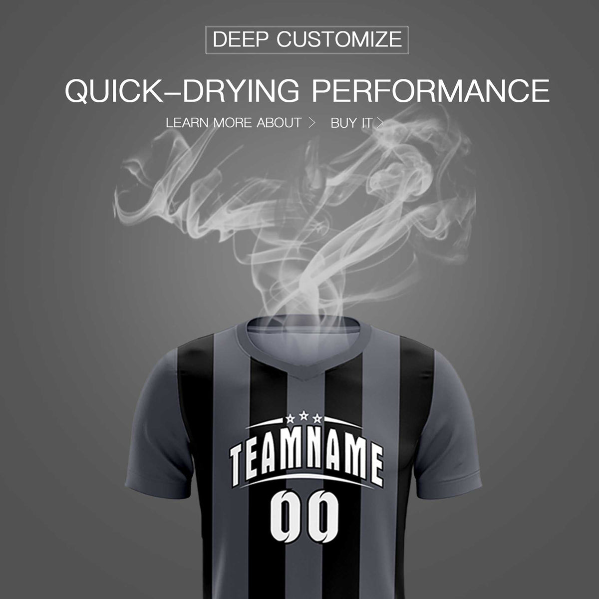 Custom Dark Gray Black Vertical Stripes Casual Outdoor Football Kits Jersey