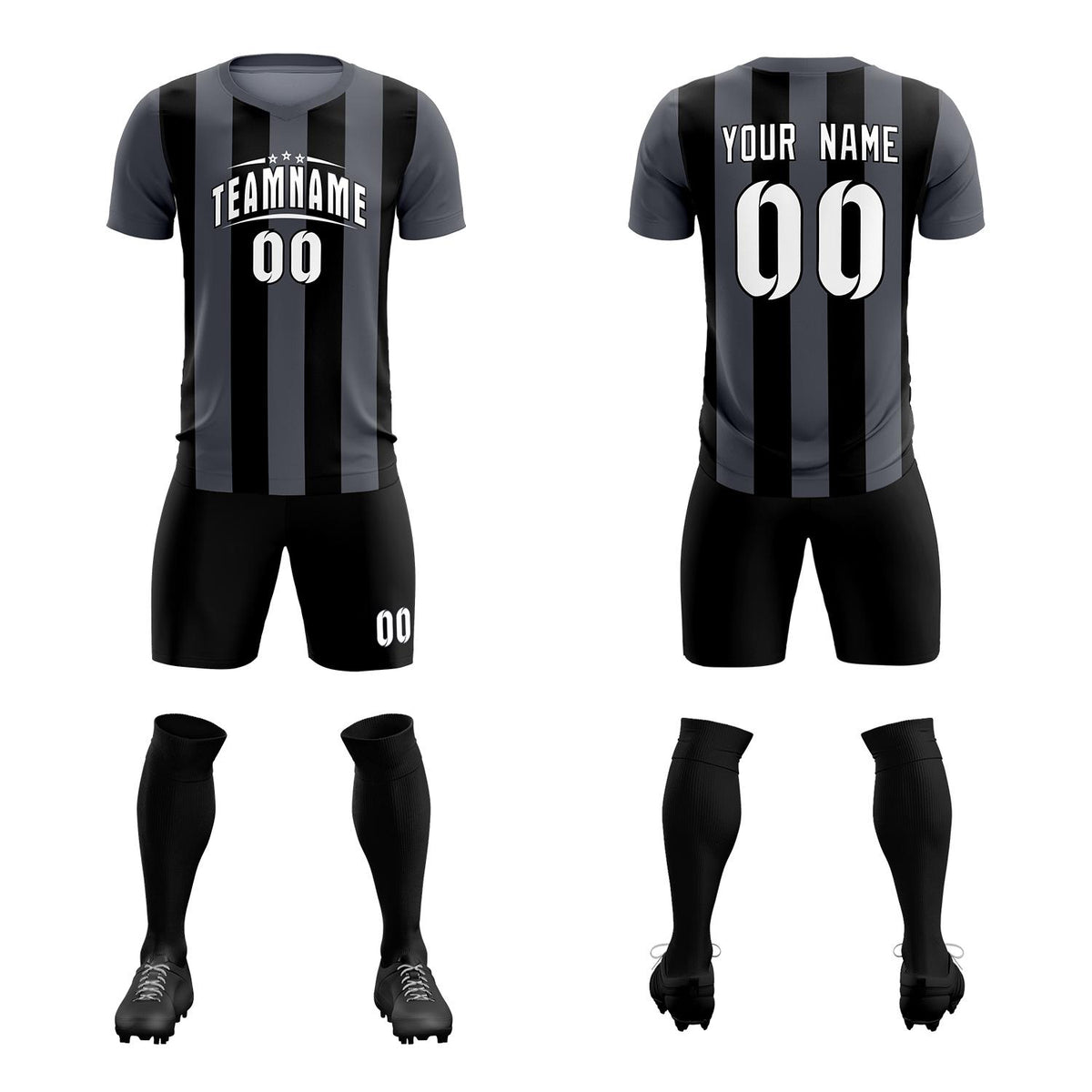 Custom Dark Gray Black Vertical Stripes Casual Outdoor Football Kits Jersey