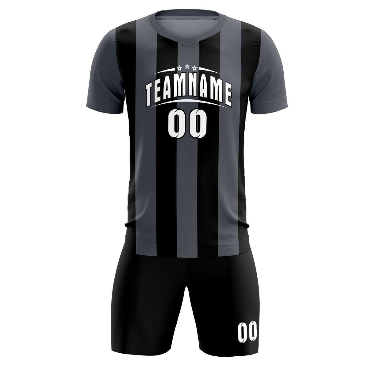 Custom Dark Gray Black Vertical Stripes Casual Outdoor Football Kits Jersey