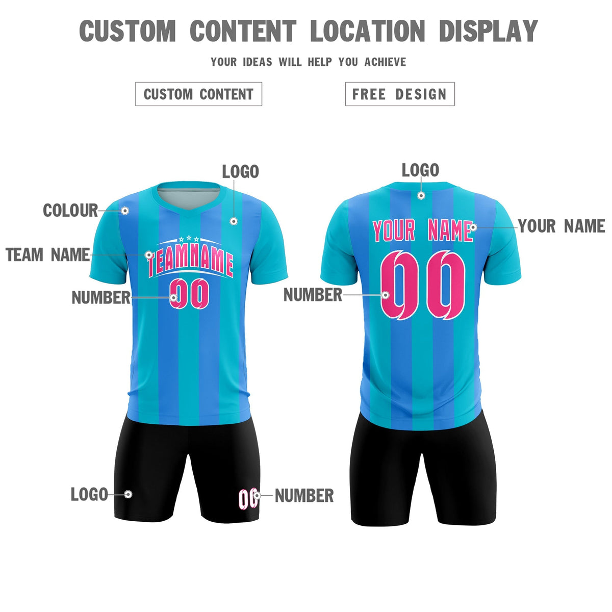 Custom Sky Blue Powder Blue Vertical Stripes Casual Outdoor Football Kits Jersey