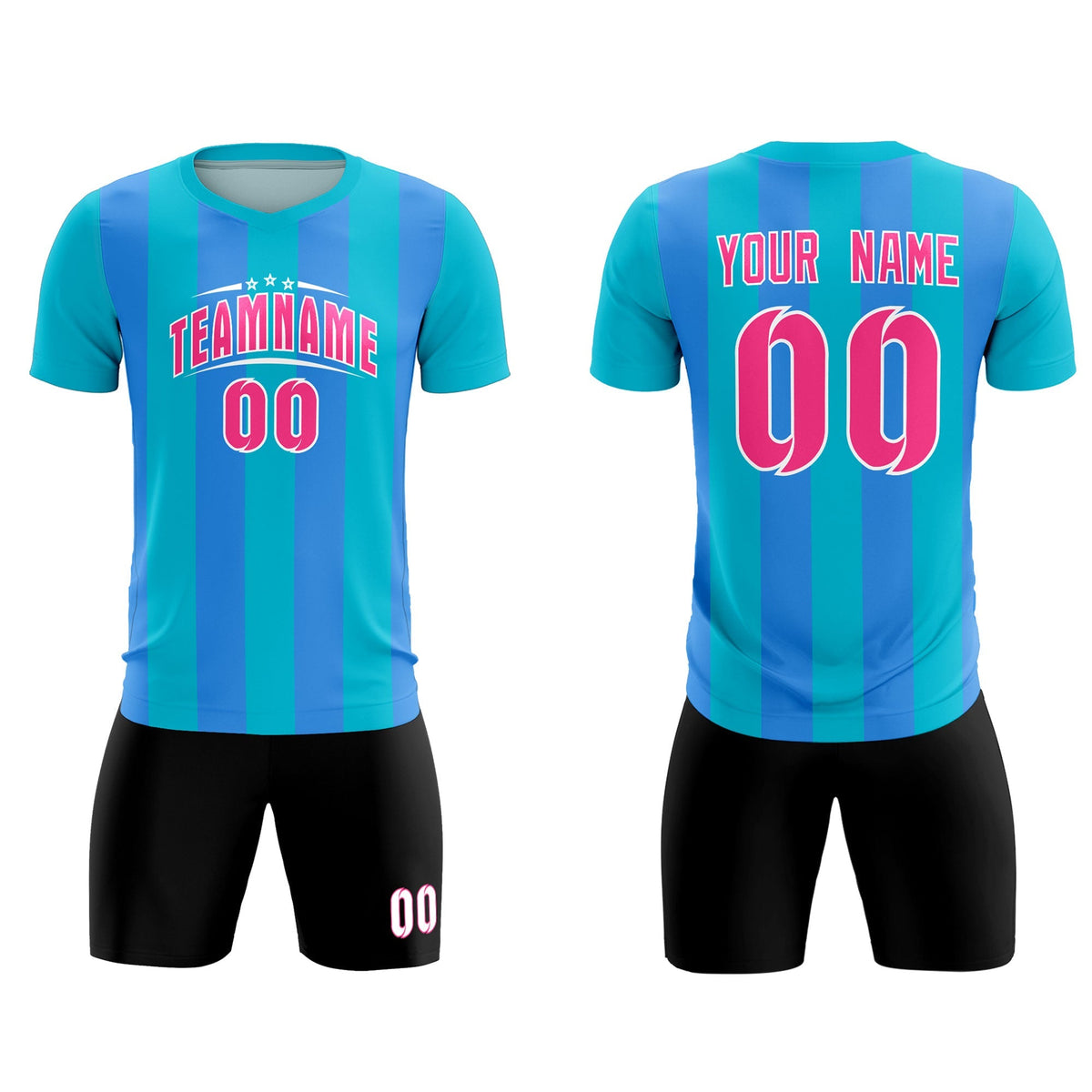 Custom Sky Blue Powder Blue Vertical Stripes Casual Outdoor Football Kits Jersey