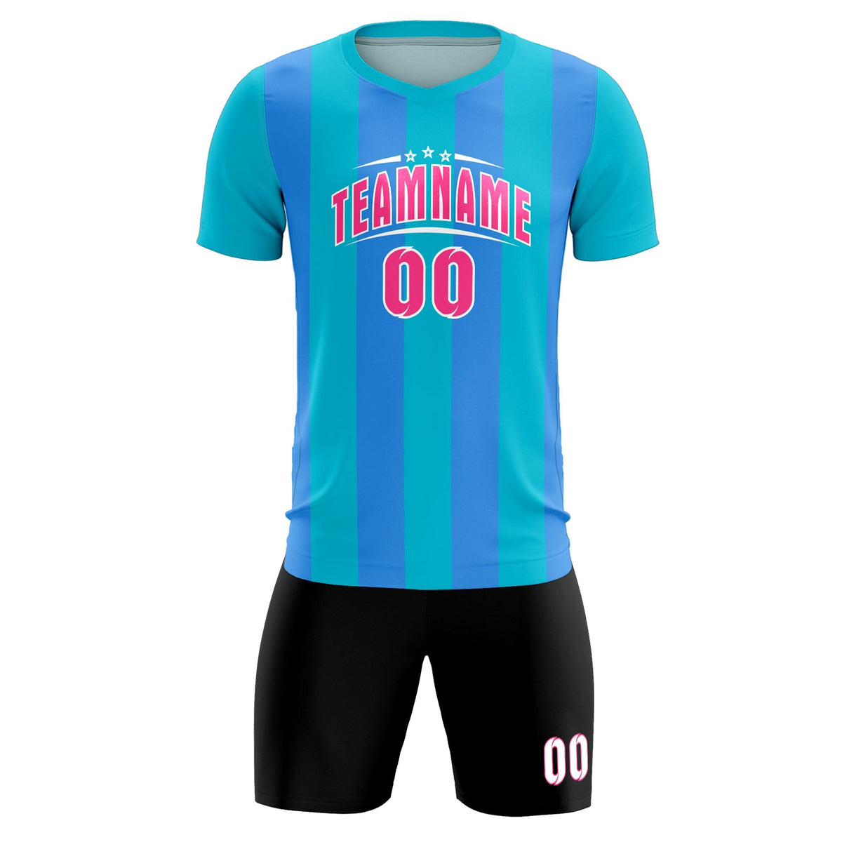 Custom Sky Blue Powder Blue Vertical Stripes Casual Outdoor Football Kits Jersey