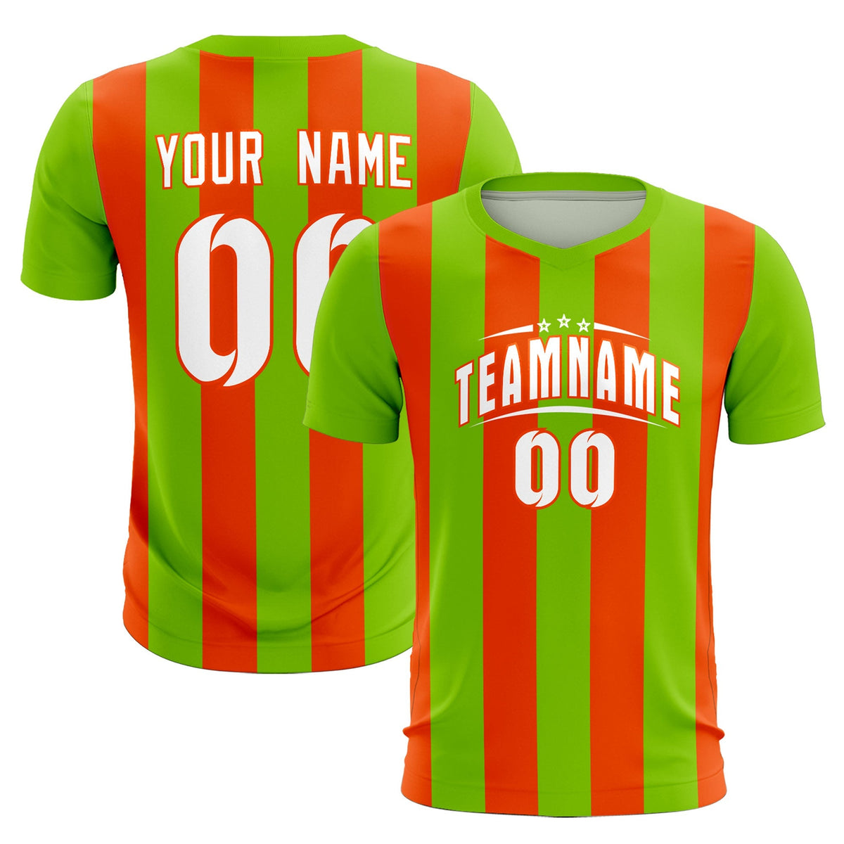 Custom Neon Green Orange Vertical Stripes Casual Outdoor Football Kits Jersey