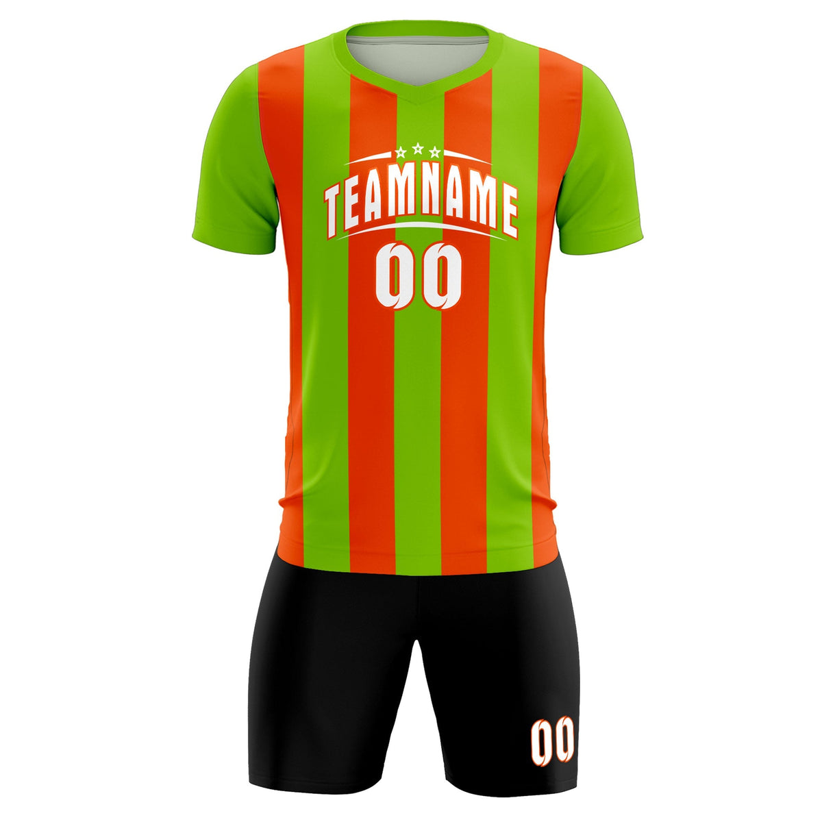 Custom Neon Green Orange Vertical Stripes Casual Outdoor Football Kits Jersey